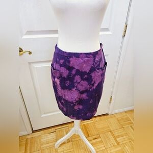 Vintage SAINT LAURENT Paris Made in France Purple Silk Lined Tie-Dye Skirt S